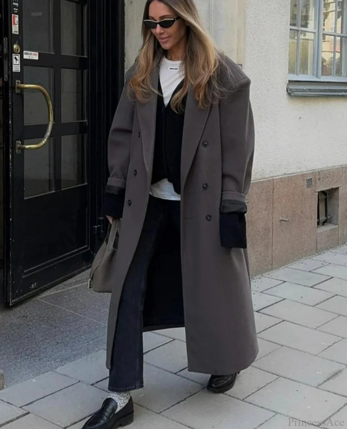 Lapel Woolen Double-Breasted Shoulder Pad Overcoat image 2