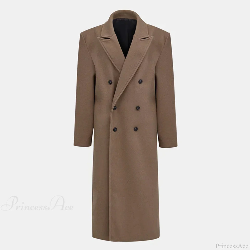 Lapel Woolen Double-Breasted Shoulder Pad Overcoat image 5