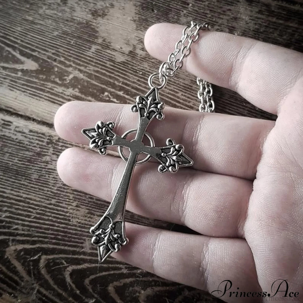 Large Detailed Cross Drill Pendant Jewel Necklace image 5