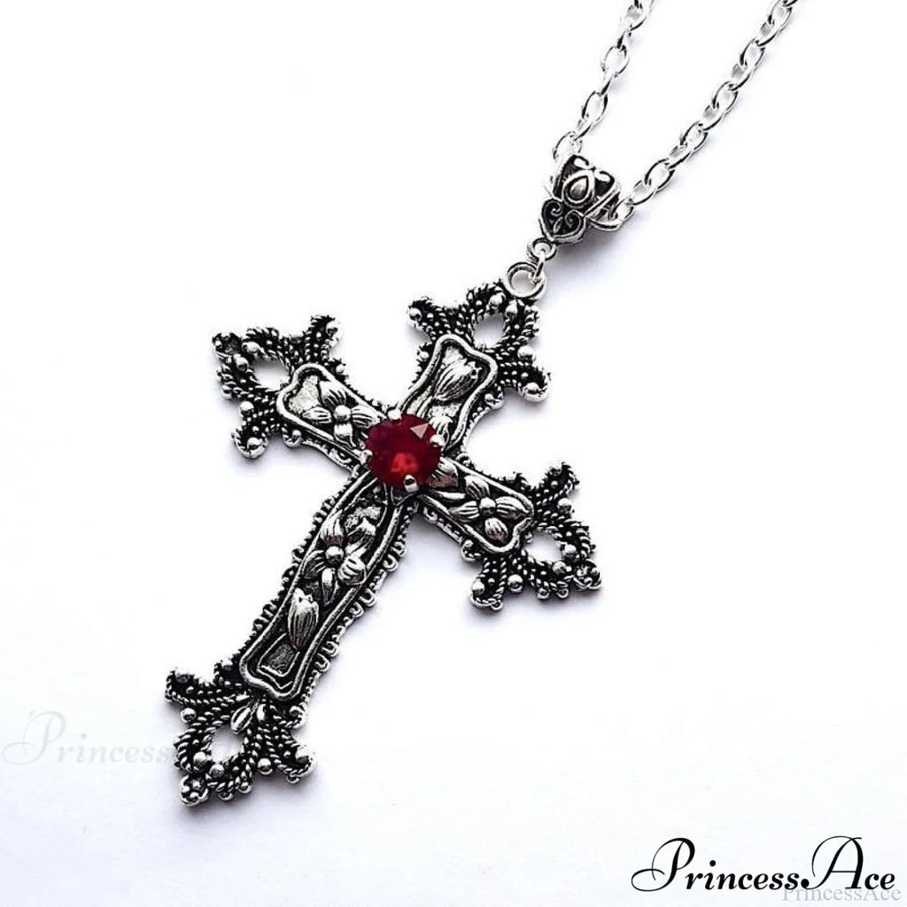 Large Detailed Cross Drill Pendant Jewel Necklace image 2
