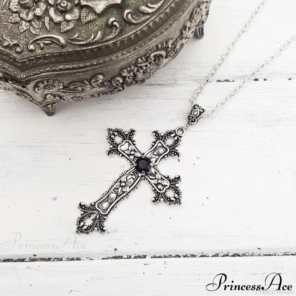 Large Detailed Cross Drill Pendant Jewel Necklace image 4