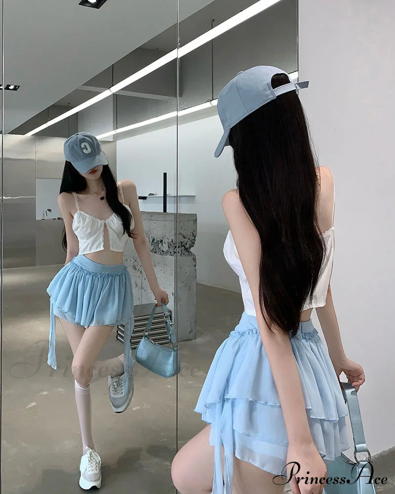 Layered Mesh Stylish Ruffle Mini Skirt image 8