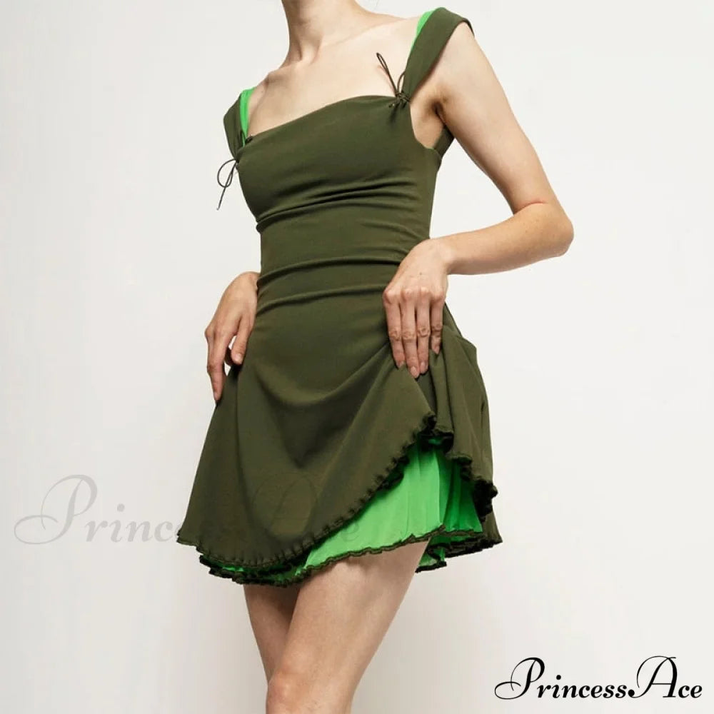 Layered Two Tone Strap Graceful Tie Up Mini Dress image 1