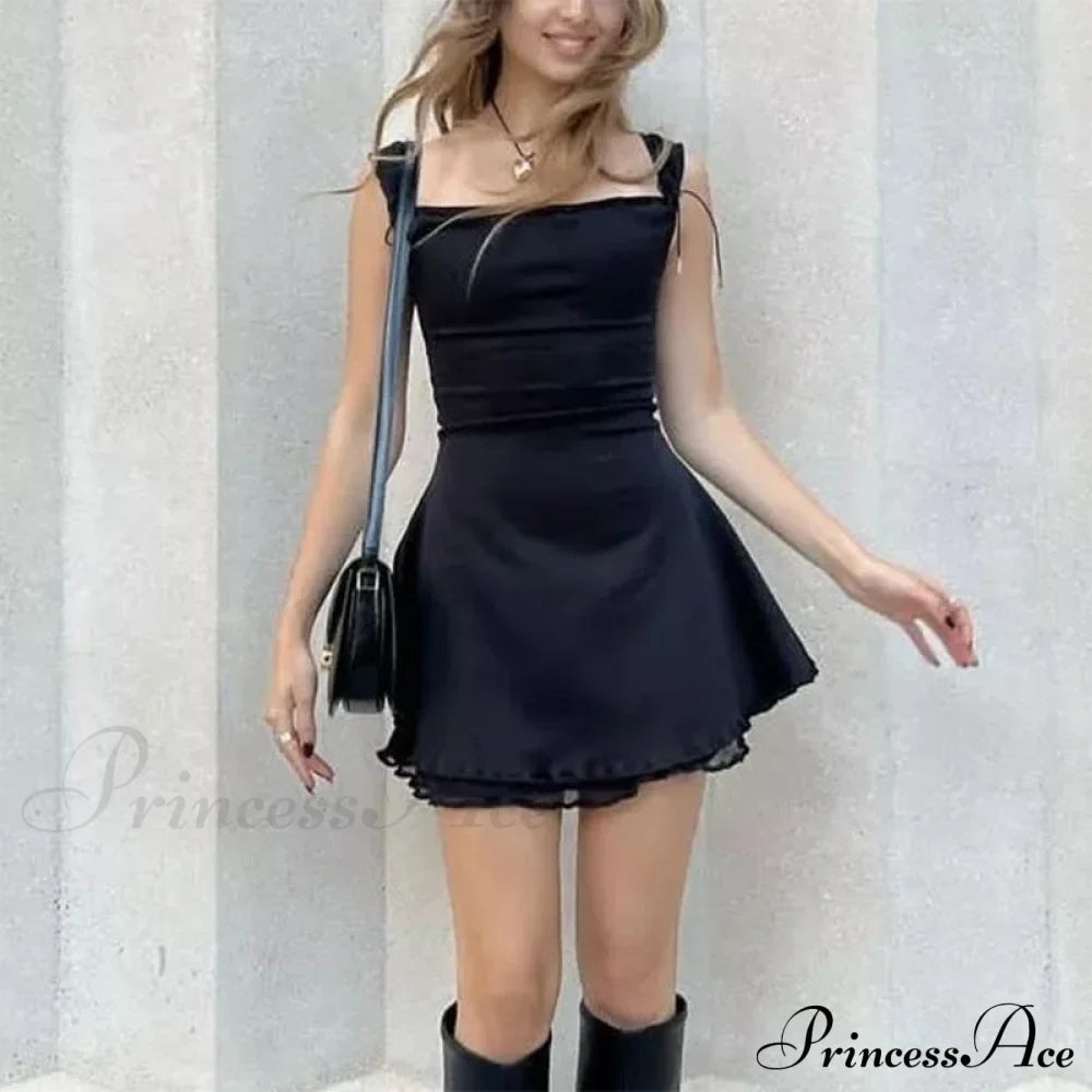 Layered Two Tone Strap Graceful Tie Up Mini Dress image 7