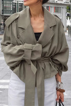 Lazy Casual Chic Wide Collar Tie Waist Trench Coat image 2