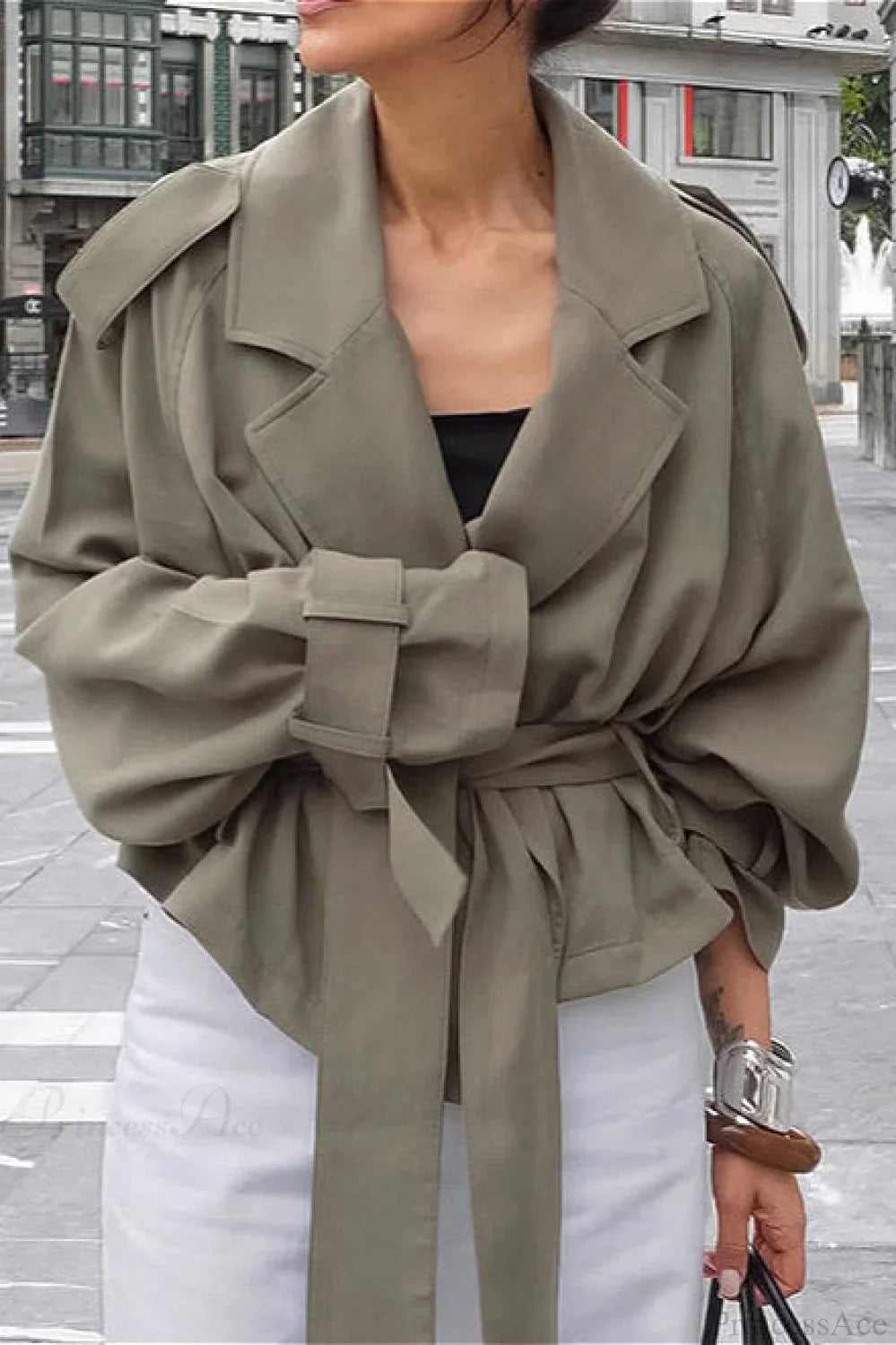 Lazy Casual Chic Wide Collar Tie Waist Trench Coat image 2