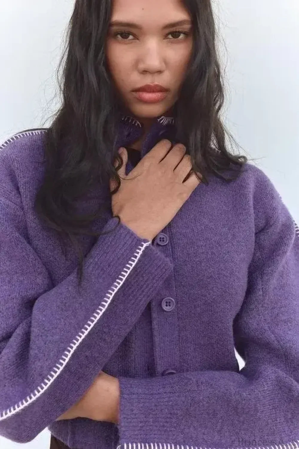 Lazy Loose High Collar Long Sleeve Cardigan image 3