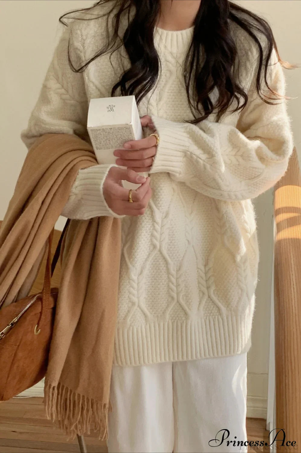Lazy Style Candy-Colored Cable-Knit Sweater image 2