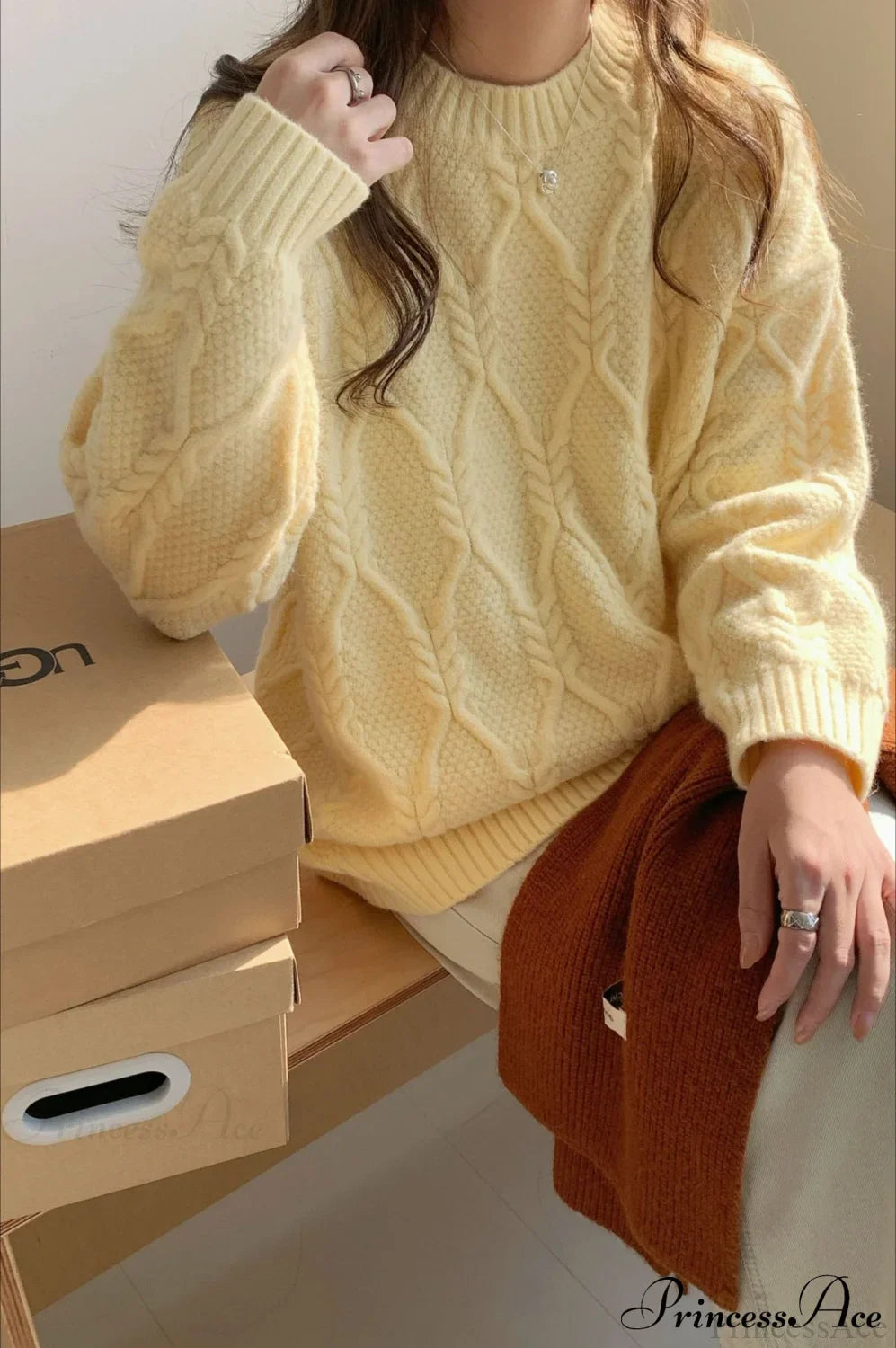 Lazy Style Candy-Colored Cable-Knit Sweater image 7