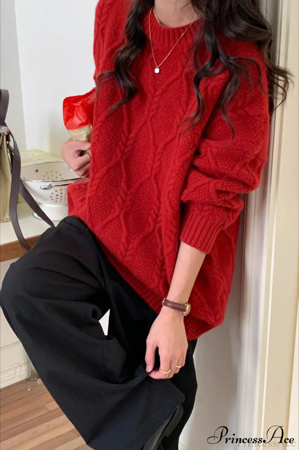 Lazy Style Candy-Colored Cable-Knit Sweater image 13