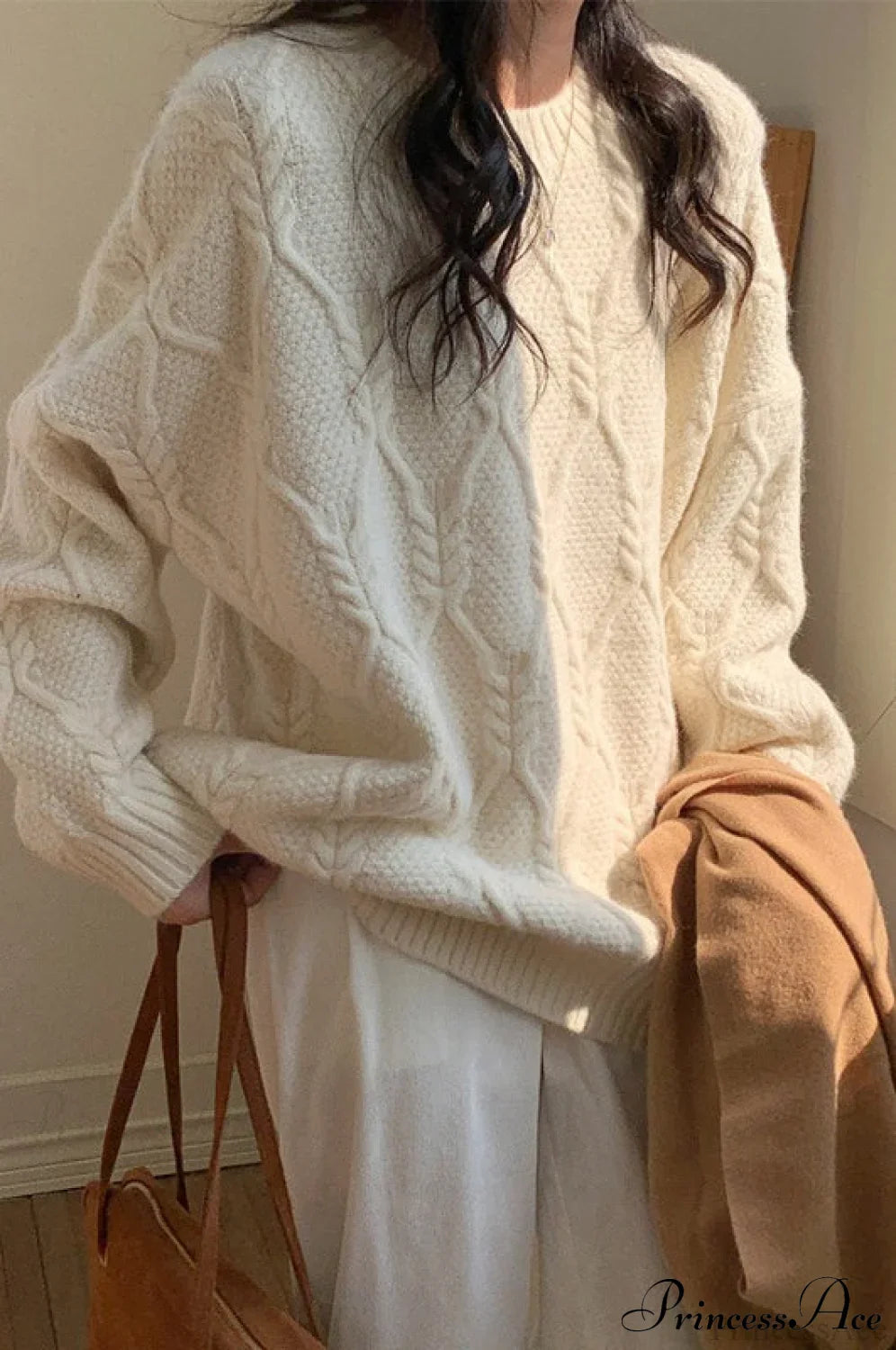 Lazy Style Candy-Colored Cable-Knit Sweater image 1