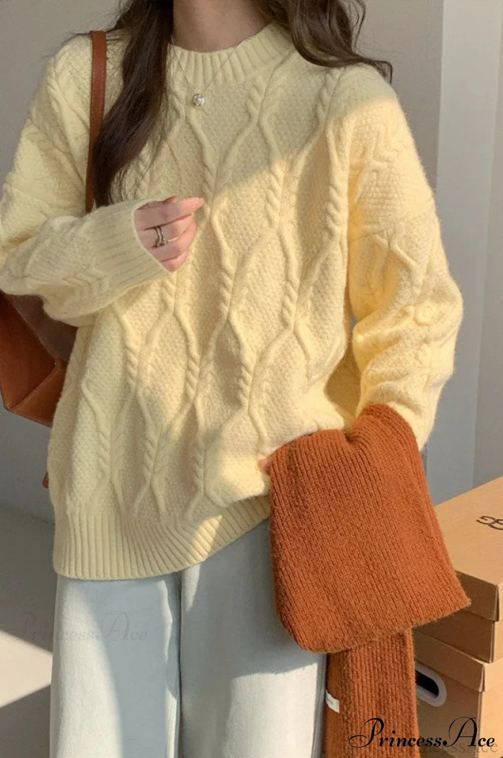 Lazy Style Candy-Colored Cable-Knit Sweater image 5