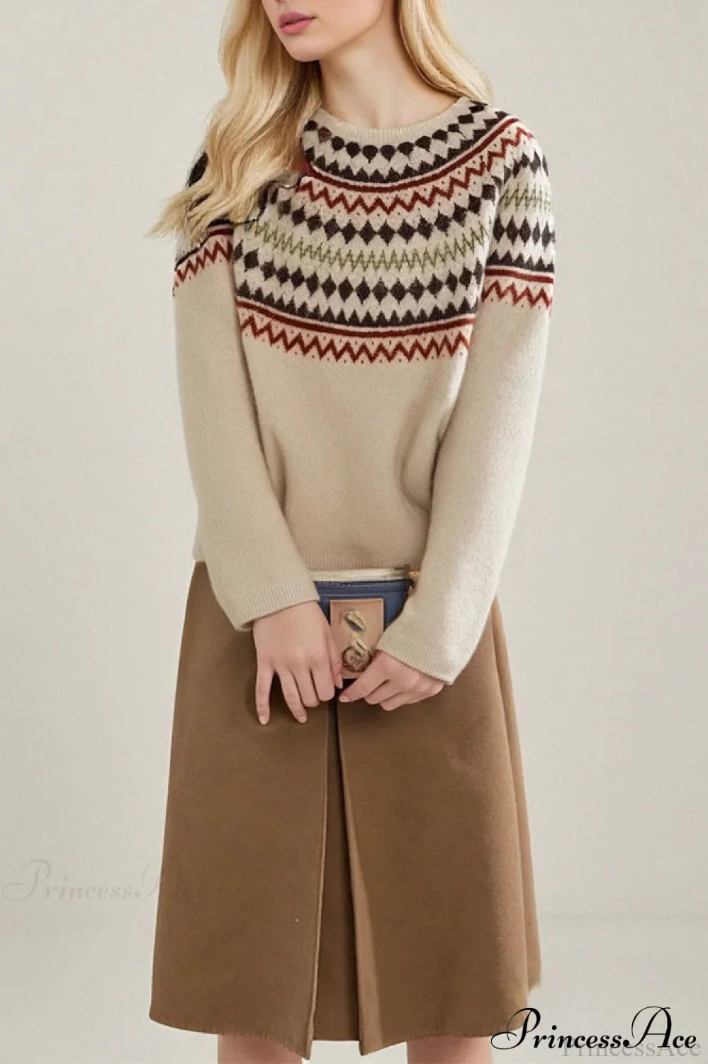 Lazy-Style Fair Isle Retro Versatile Crew-Neck Sweater image 2