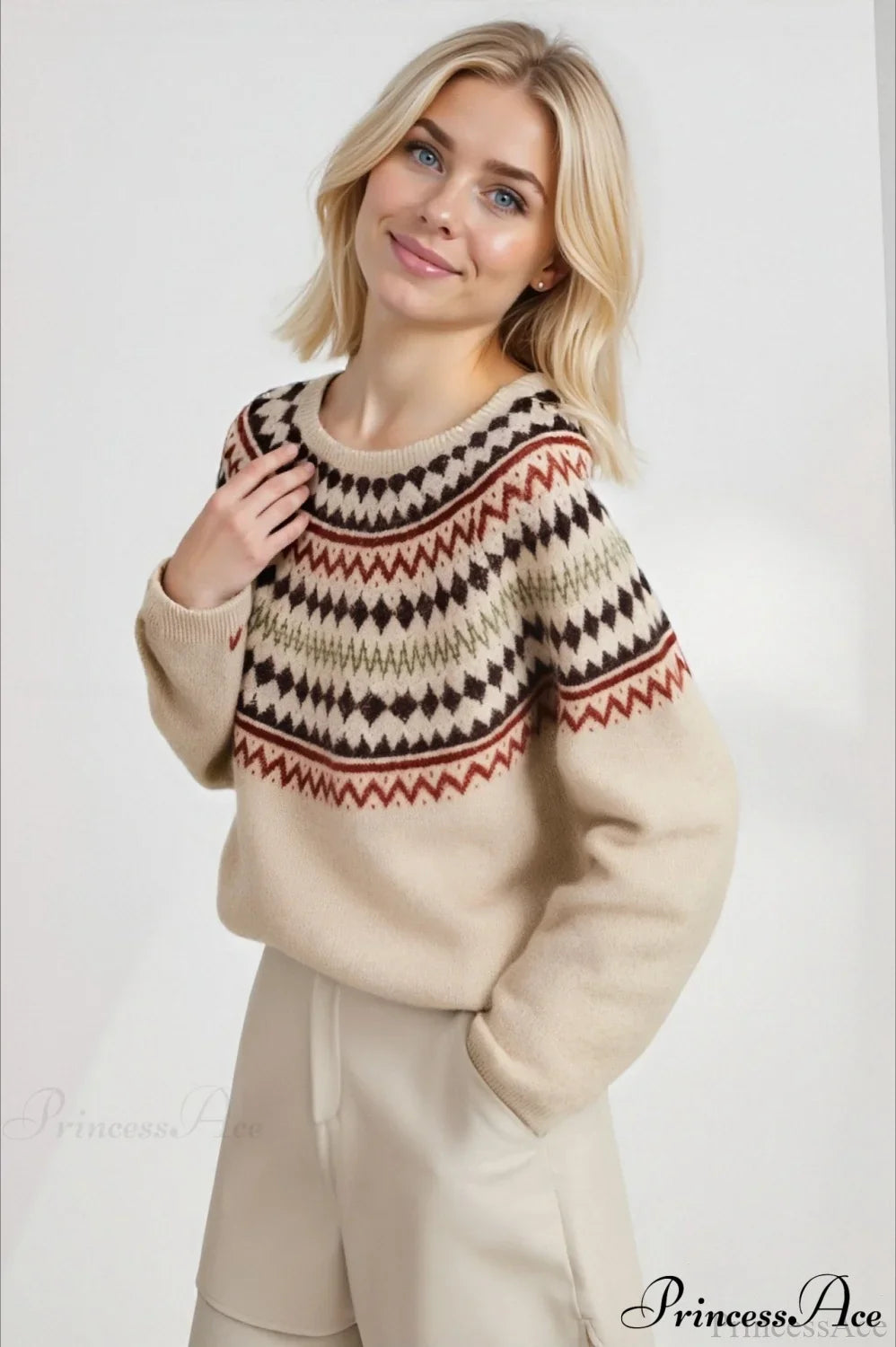 Lazy-Style Fair Isle Retro Versatile Crew-Neck Sweater image 3