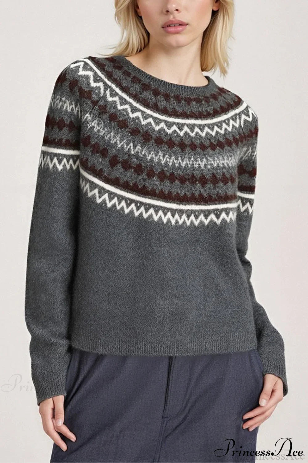 Lazy-Style Fair Isle Retro Versatile Crew-Neck Sweater image 6