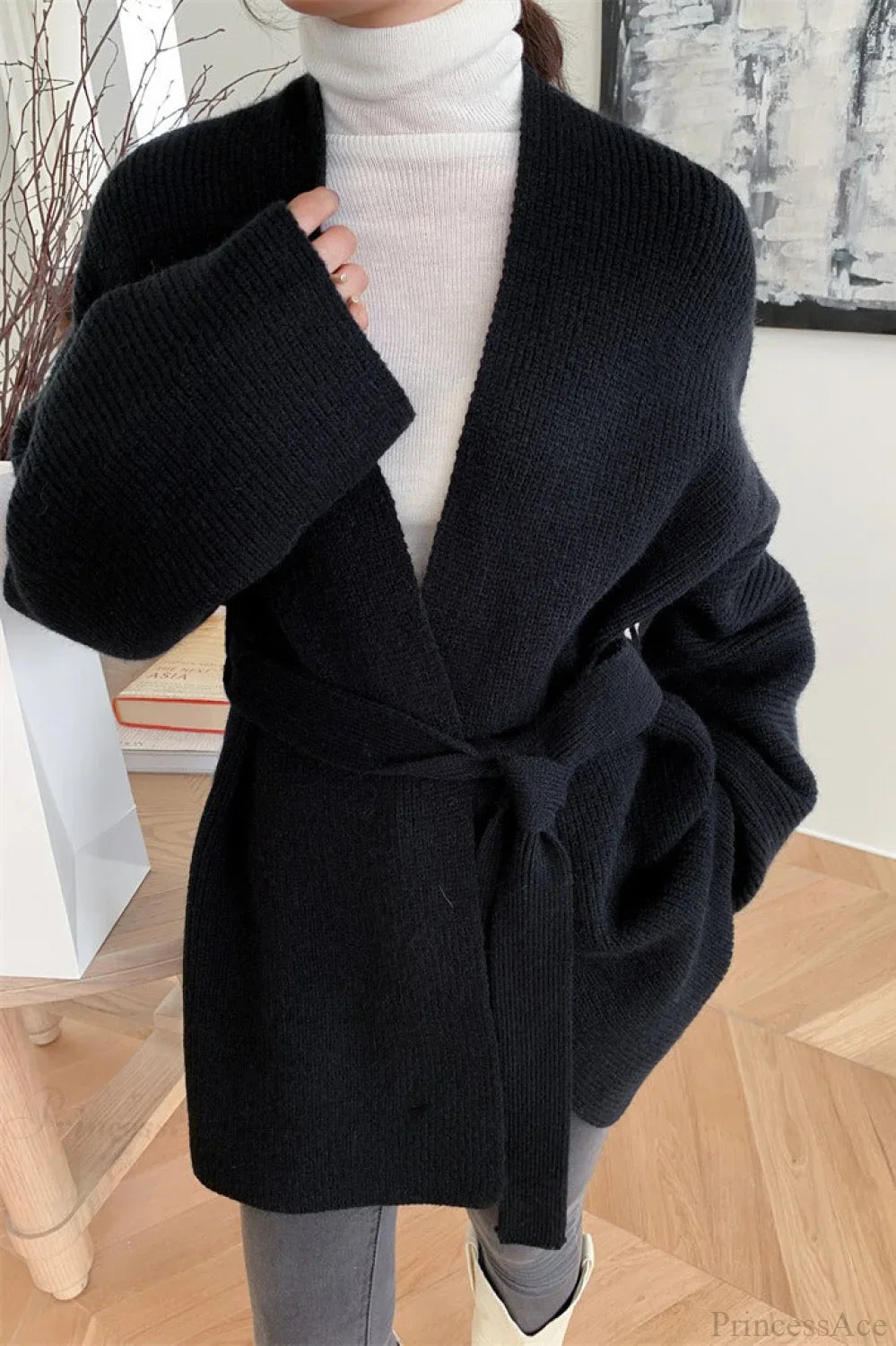 Lazy-Style Oversized Belted Knit Cardigan image 10