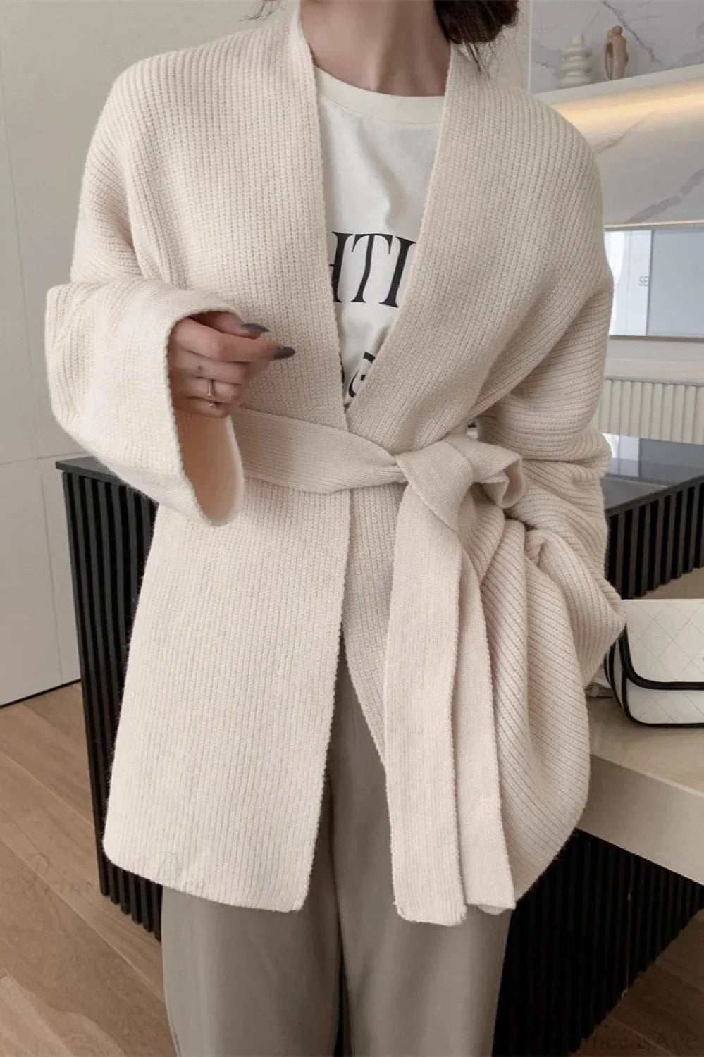 Lazy-Style Oversized Belted Knit Cardigan image 6