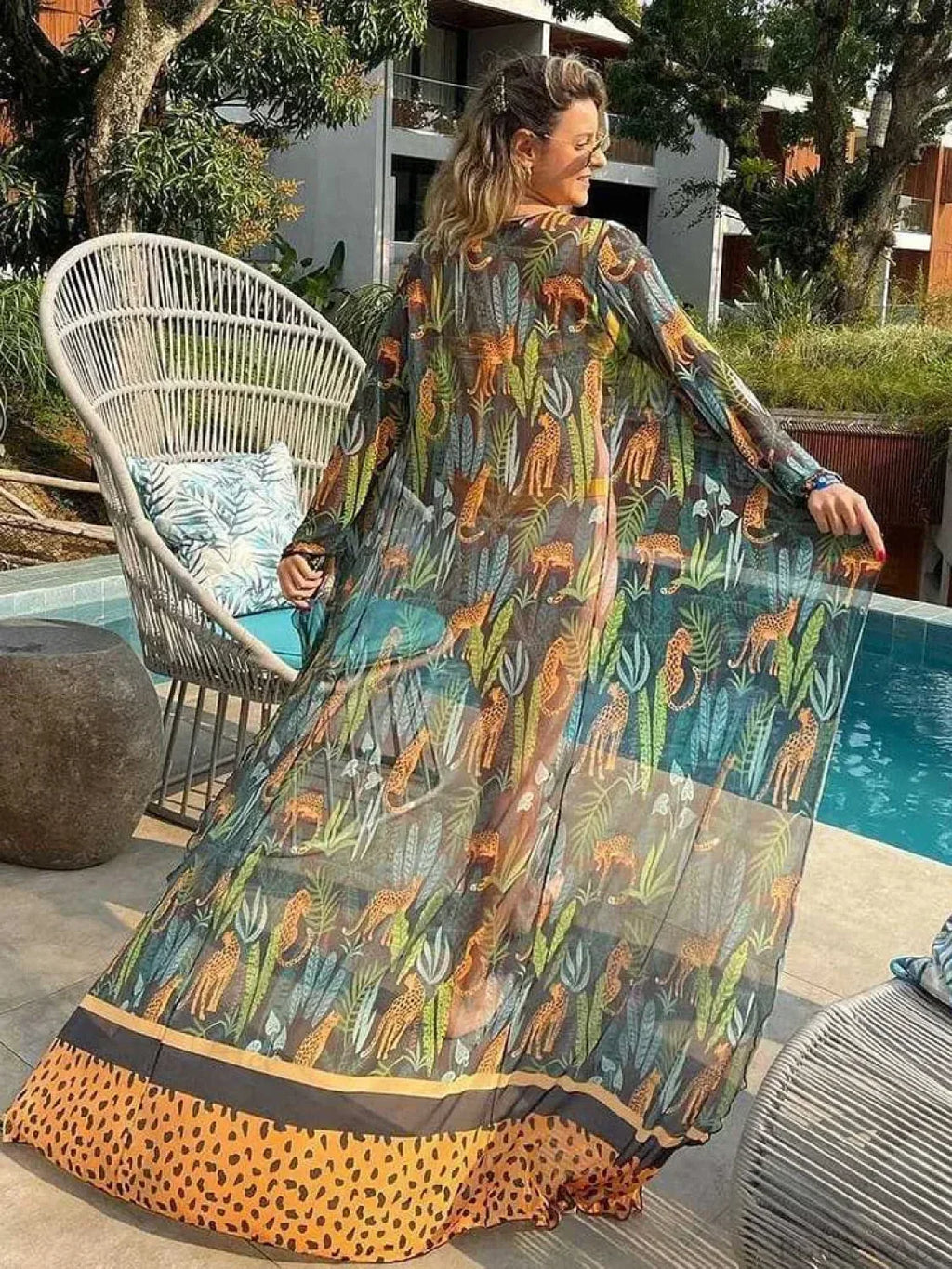 Leaf Print Mesh Beach Cover Up image 1