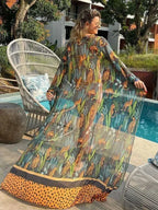 Leaf Print Mesh Beach Cover Up image 1