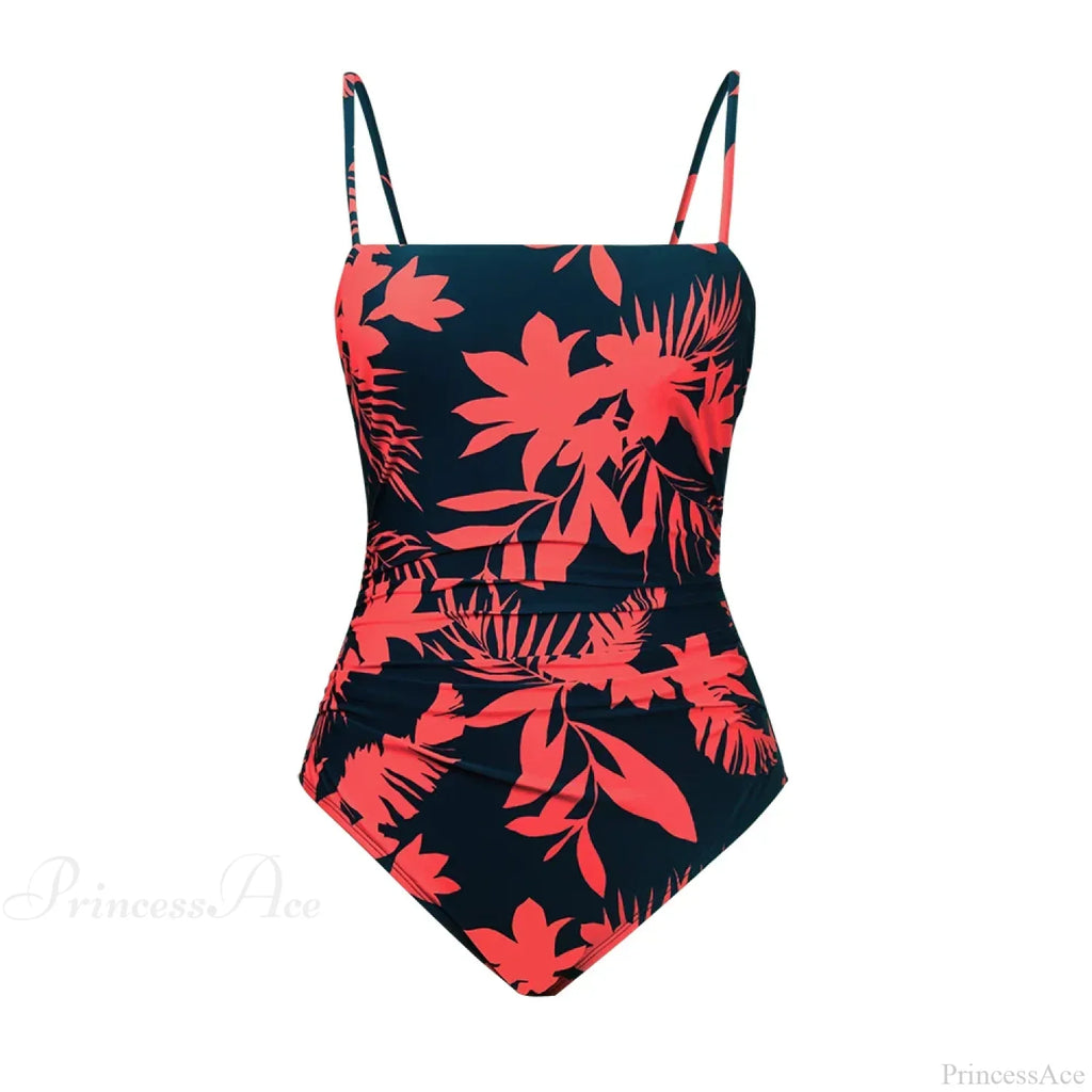 Leaf Print Shirred Square Neck One Piece Set image 5