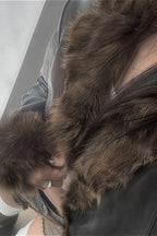 Leather Faux Fur Panel Collared Fitted Warm Coat image 3