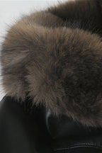 Leather Faux Fur Panel Collared Fitted Warm Coat image 4