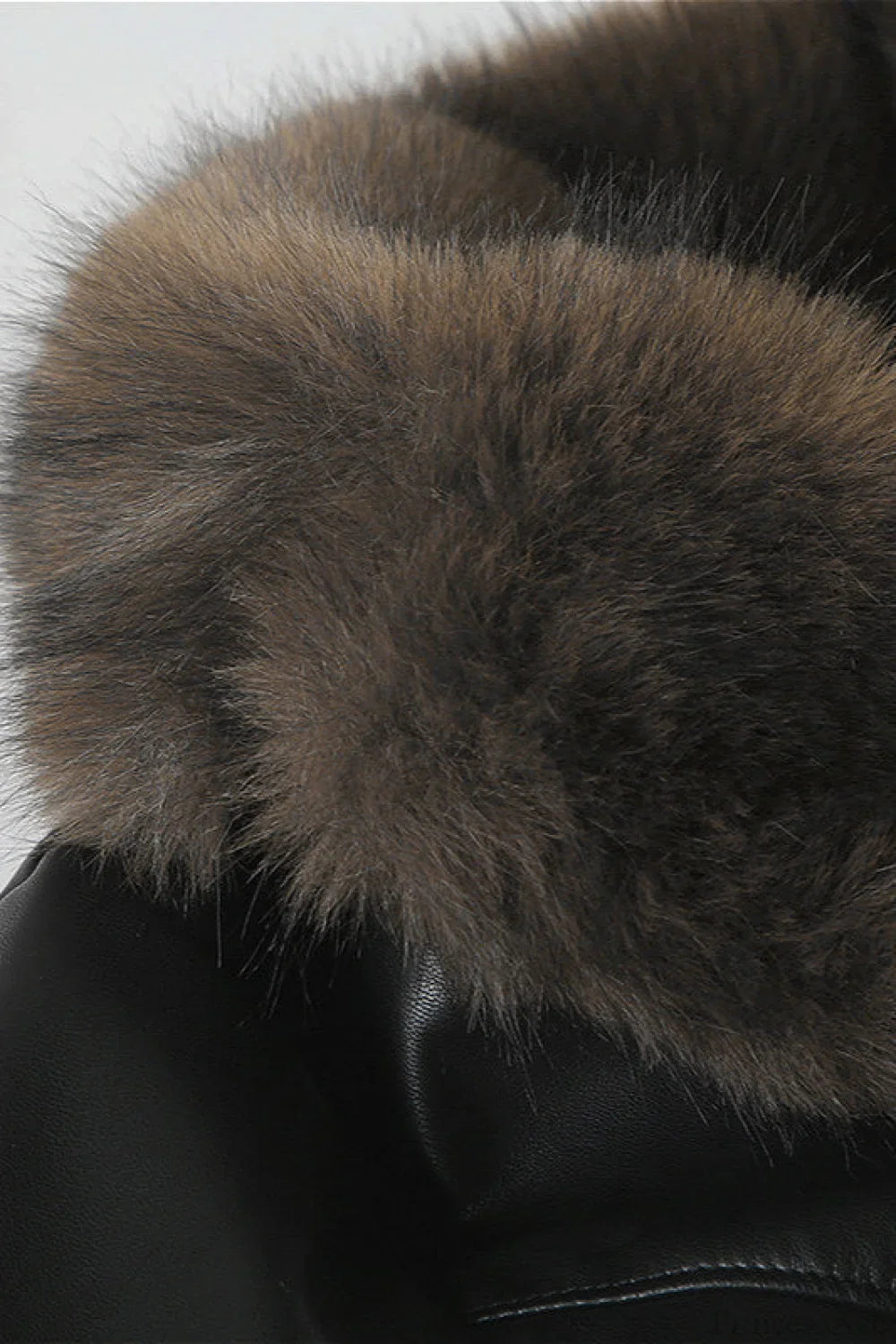 Leather Faux Fur Panel Collared Fitted Warm Coat image 4