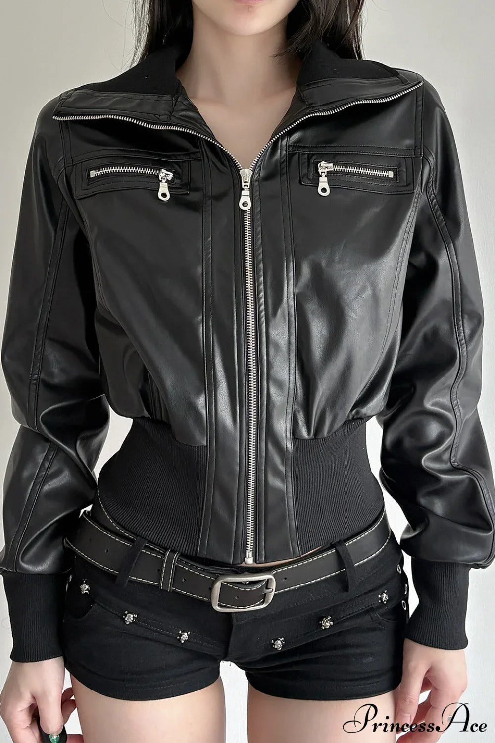 Leather Pocket Patchwork Dark Utility Jacket image 2