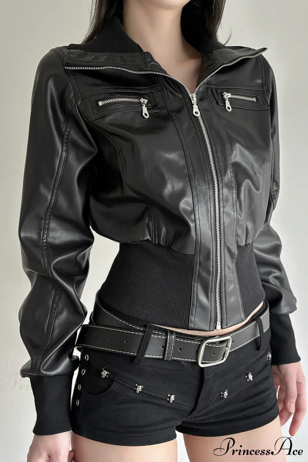 Leather Pocket Patchwork Dark Utility Jacket image 1