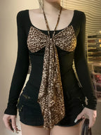 Leopard Bow Halter Knit Top image 1