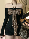 Leopard Bow Halter Knit Top image 6