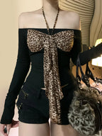 Leopard Bow Halter Knit Top image 6