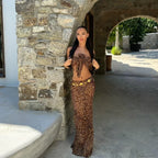 Leopard Bow Long Skirt Three Piece Swimsuit image 3