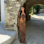 Leopard Bow Long Skirt Three Piece Swimsuit image 1