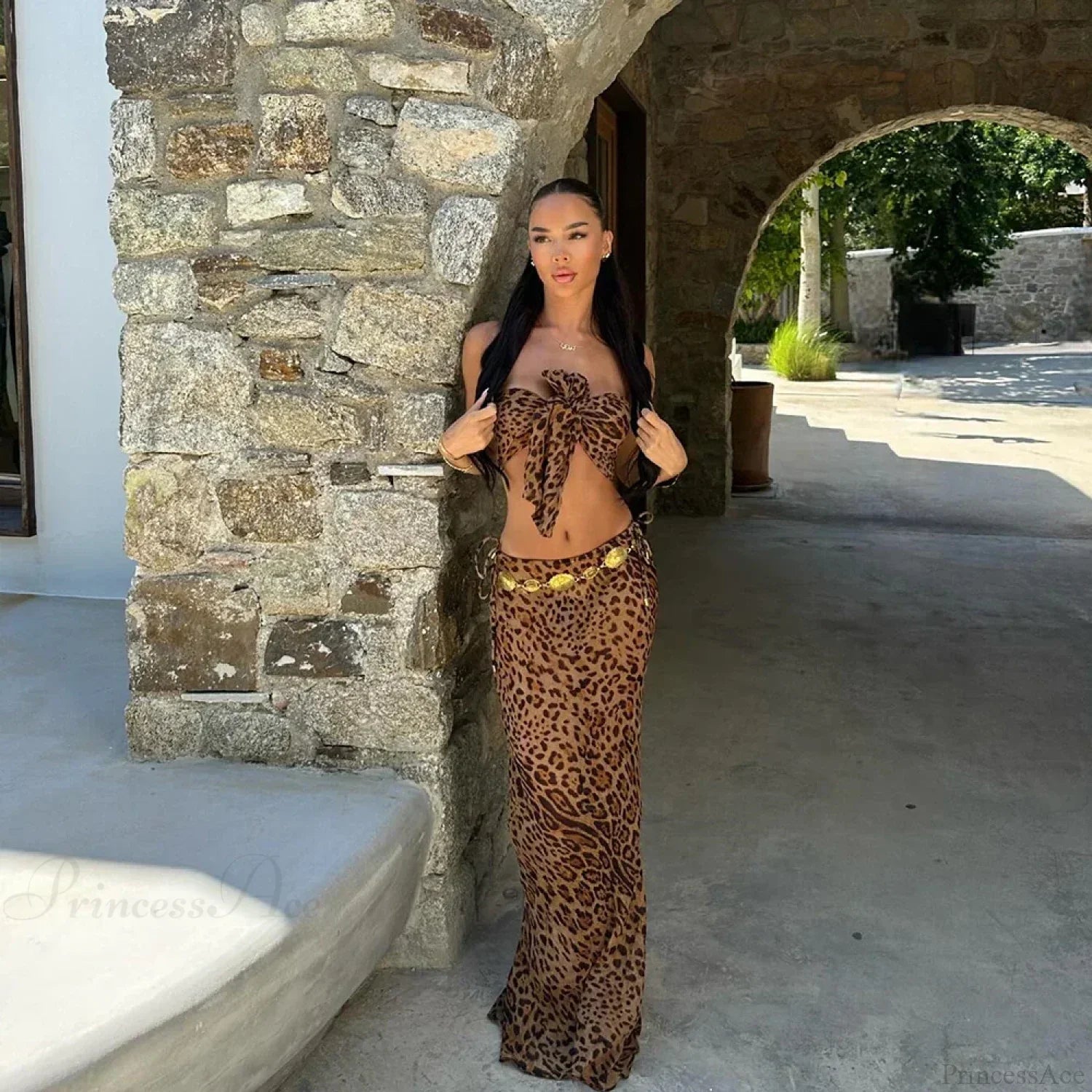 Leopard Bow Skirt Three Piece Swimsuit image 3
