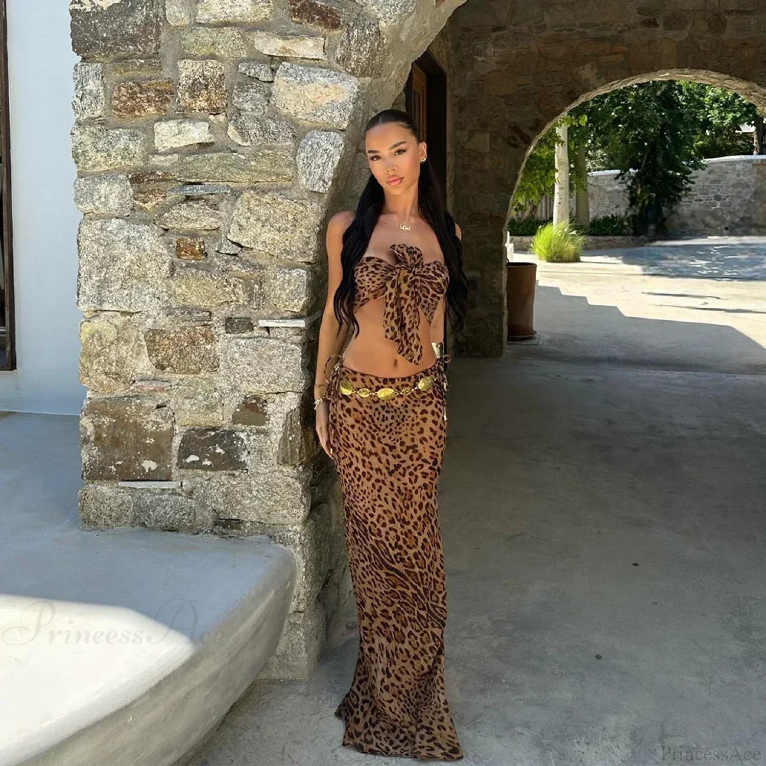 Leopard Bow Skirt Three Piece Swimsuit image 1
