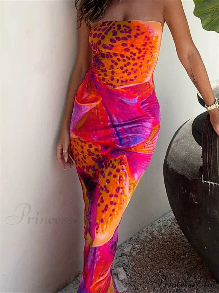 Leopard Floral Print Tube for Women Summer Party Beach Strapless Off Shoulder Slim Vestidos New image 2