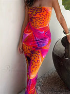 Leopard Floral Print Tube for Women Summer Party Beach Strapless Off Shoulder Slim Vestidos New image 2