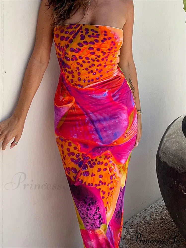 Leopard Floral Print Tube for Women Summer Party Beach Strapless Off Shoulder Slim Vestidos New image 3