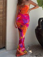 Leopard Floral Print Tube for Women Summer Party Beach Strapless Off Shoulder Slim Vestidos New image 6
