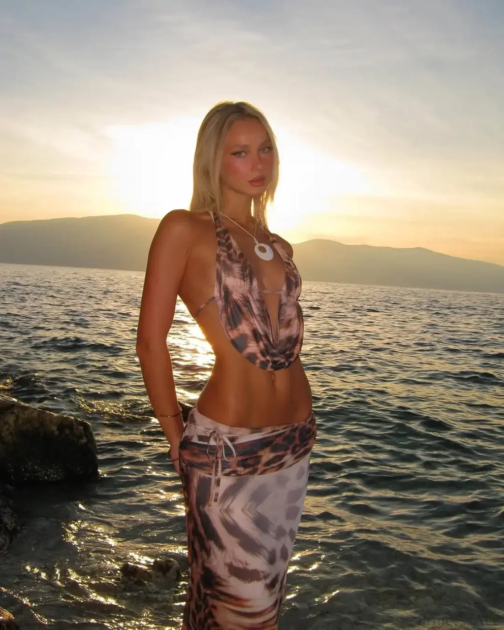 Leopard Lace Up Skirt Three Piece Swimsuit image 3
