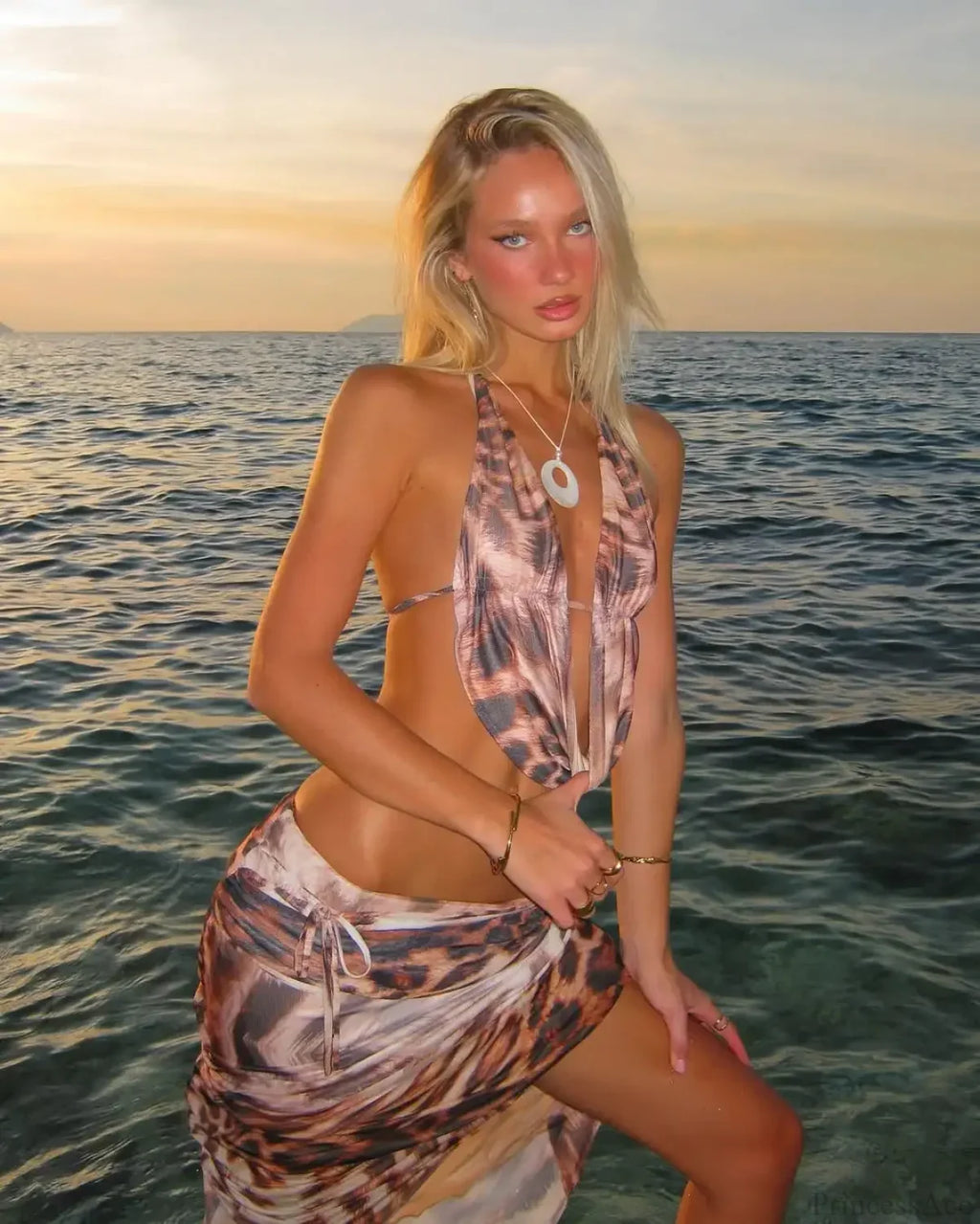 Leopard Lace Up Skirt Three Piece Swimsuit image 1