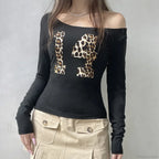 Leopard Off-shoulder Knit Top image 1