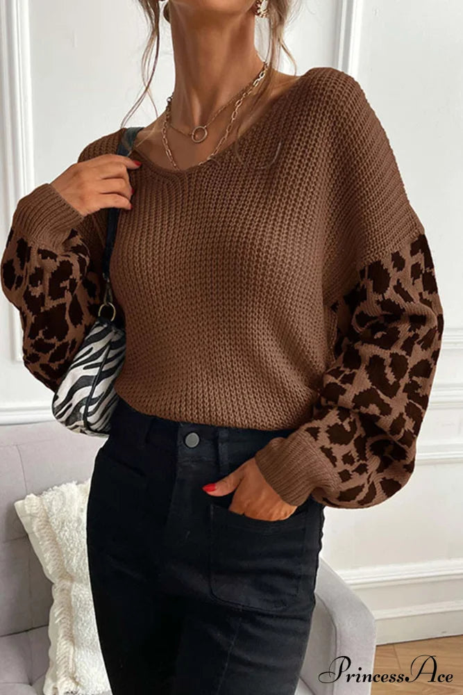 Leopard Patchwork Pullover Sweater image 1