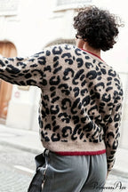 Leopard Print Crewneck Cardigan Sweater image 4