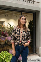 Leopard Print Crewneck Cardigan Sweater image 2
