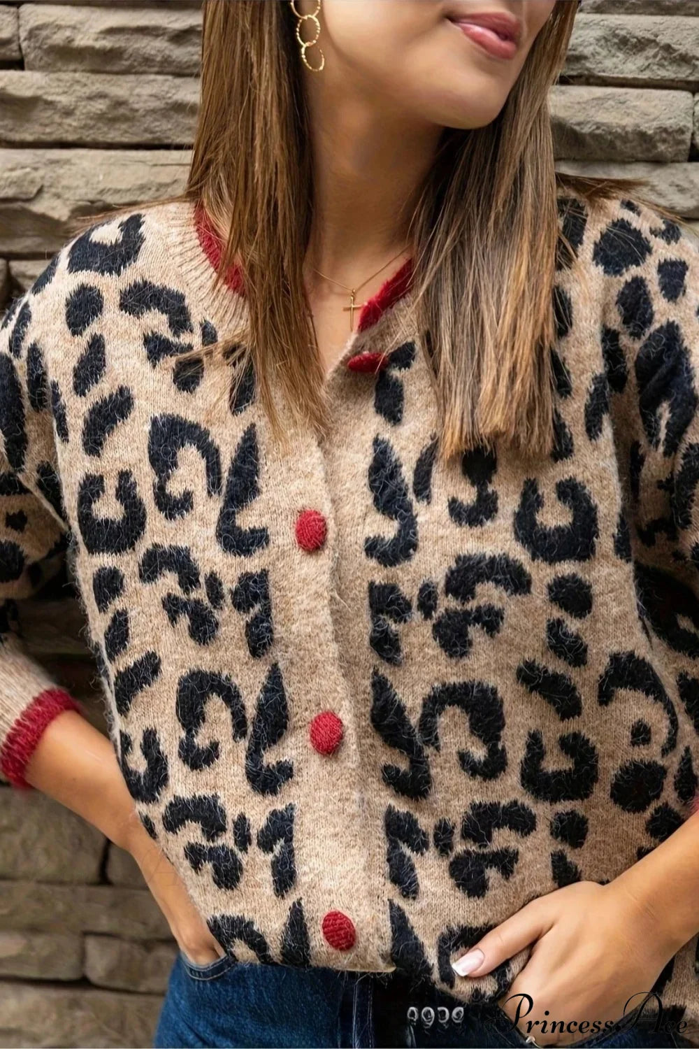Leopard Print Crewneck Cardigan Sweater image 5