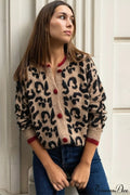 Leopard Print Crewneck Cardigan Sweater image 1