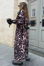Leopard Print Faux Leather Oversized Elegant Longline Overcoat image 3