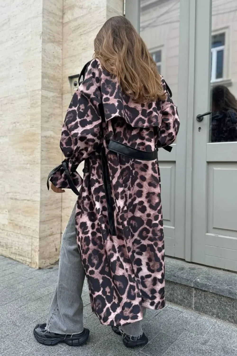 Leopard Print Faux Leather Oversized Elegant Longline Overcoat image 4